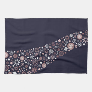 Pink, blue and white winter holiday xmas snowflake tea towel
