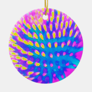 Pink, Blue and Yellow Abstract Coneflower Ceramic Ornament