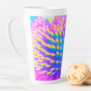 Pink, Blue and Yellow Abstract Coneflower Latte Mug