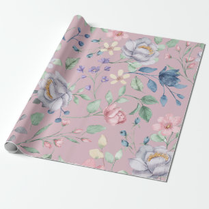 Pink Blue and Yellow Floral Purple Wrapping Paper