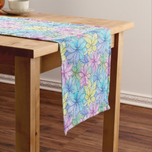 Pink Blue and Yellow Flowers Short Table Runner