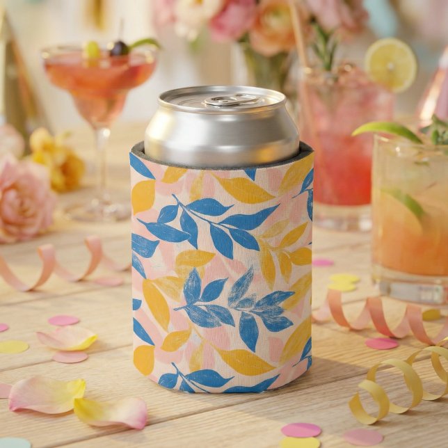 Pink, Blue, and Yellow Lithograph Floral Wedding Can Cooler (Pink, Blue, and Yellow Lithograph Floral Wedding Can Cooler)