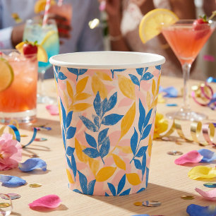 Pink, Blue, and Yellow Lithograph Floral Wedding Paper Cups