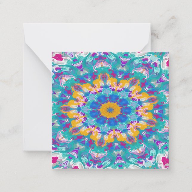 Pink, Blue and Yellow Mandala  Card (Front)