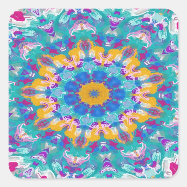 Pink, Blue and Yellow Mandala  Square Sticker (Front)
