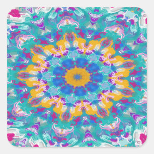 Pink, Blue and Yellow Mandala  Square Sticker