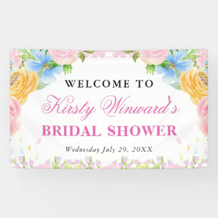 Pink, Blue and Yellow Summer Flowers Bridal Shower Banner