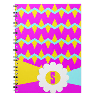 Pink Blue And Yellow Zigzag With Large Flower Notebook