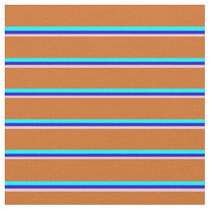 Pink, Blue, Aqua & Chocolate Coloured Stripes Fabric
