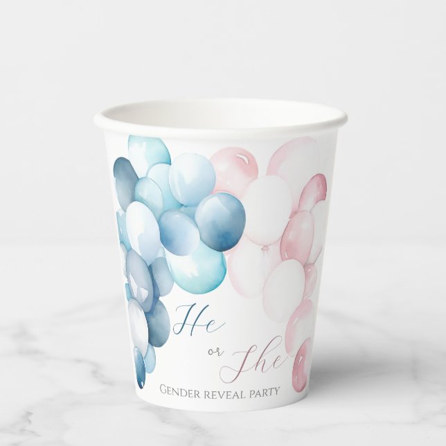 Pink & Blue arc Watercolor Gender Reveal Paper Cups (Front)