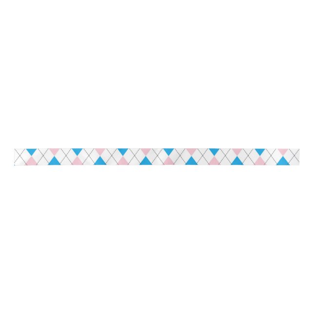 Pink blue argyle pattern satin ribbon (Front)