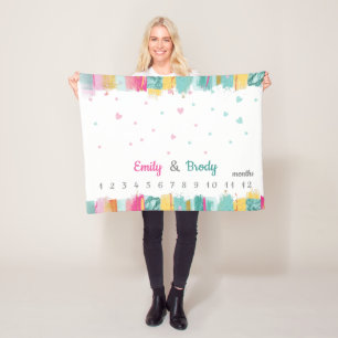 Pink Blue Baby Boy Girl Twins Milestone Fleece Blanket