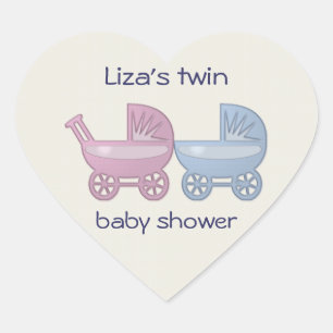 pink & blue baby buggy heart sticker