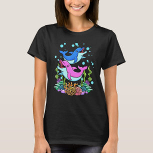 Pink Blue Baby Dolphins Beach Summer Vacation T-Shirt