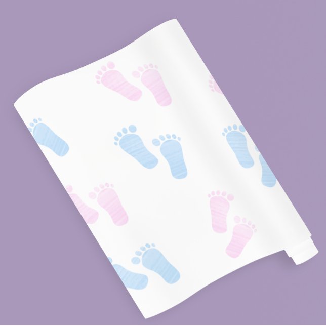 Pink Blue Baby Feet Foot Print Gender Reveal Party Wrapping Paper (Creator Uploaded)