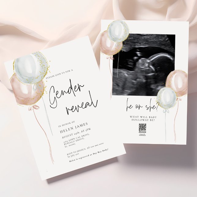Pink & Blue Balloon Gender Reveal baby shower Invitation (Creator Uploaded)