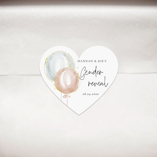Pink & Blue Balloon Gender Reveal Favour Party Heart Sticker (Creator Uploaded)