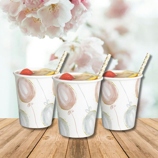 Pink & Blue Balloon Gender Reveal  Paper Cups (Creator Uploaded)