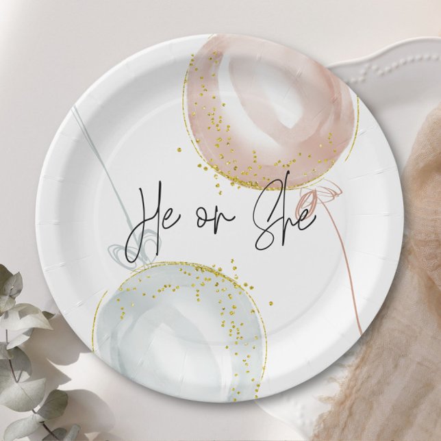 Pink & Blue Balloon Gender Reveal  Paper Plate (Creator Uploaded)