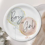 Pink & Blue Balloon Gender Reveal  Paper Plate<br><div class="desc">Unveil the Surprise: Elevate your gender reveal baby shower with Pink and Blue Balloon invites & decor collection. Adorned with whimsical script fonts and delicate gold flecks, the enchanting invitations, signage, and decor set the stage for a magical celebration. Let the joyous anticipation come to life as you gather your...</div>