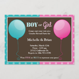 Pink Blue Balloon Gender Reveal Party Invitation