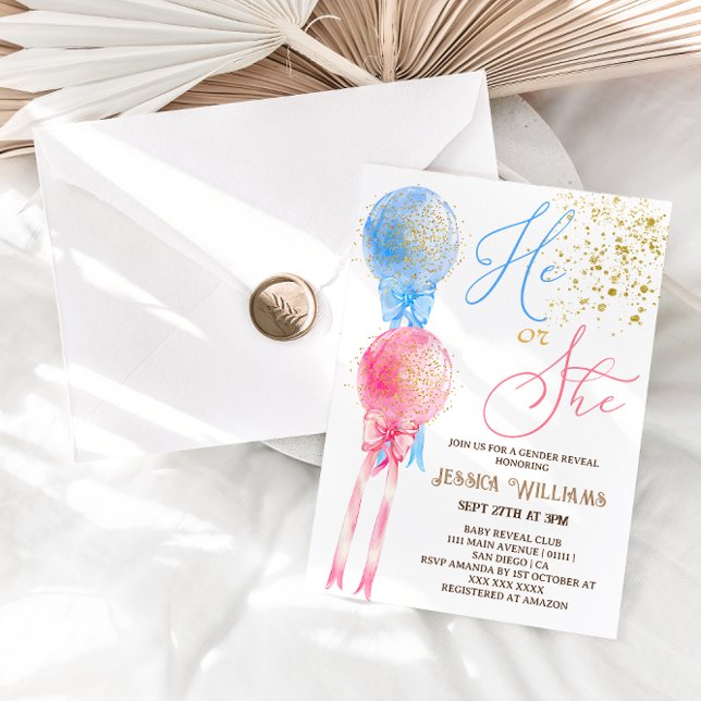 Pink & Blue Balloons Gender Reveal Invitation (Creator Uploaded)