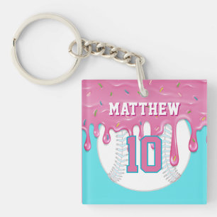 Pink & Blue Baseball Drip Key Ring