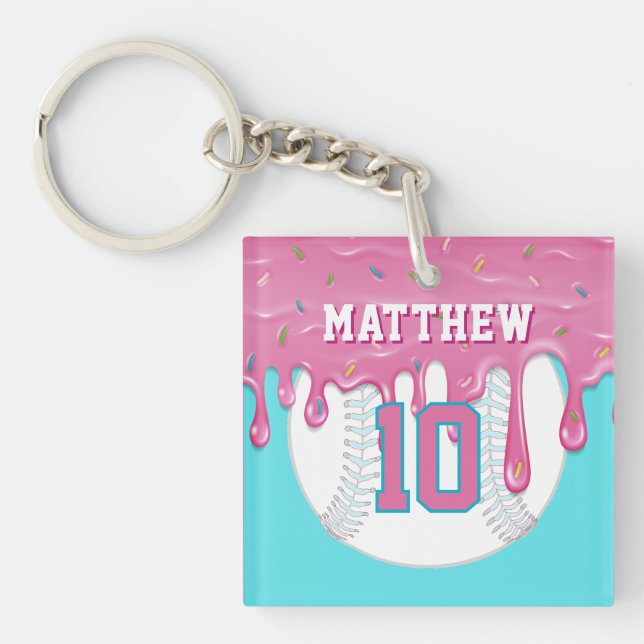 Pink & Blue Baseball Drip Key Ring (Front)