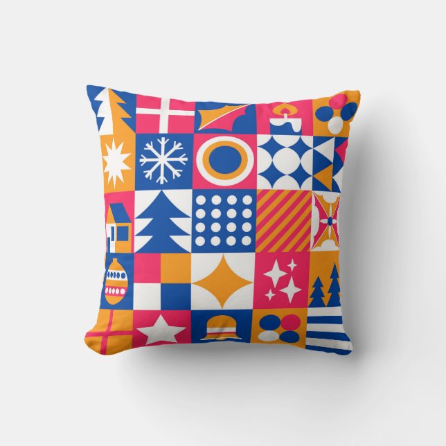 Pink Blue Bauhaus Christmas Festive Holidays Cushion (Front)