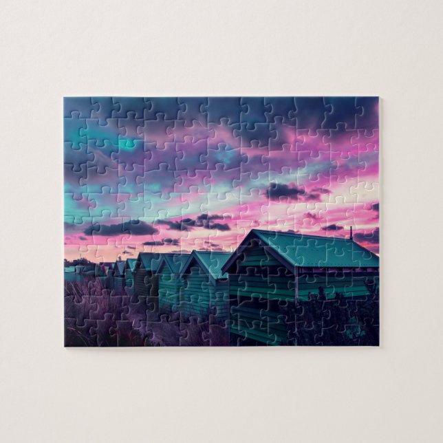 Pink Blue Beach Sunset Jigsaw Puzzle (Horizontal)
