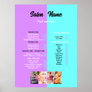 Pink Blue Beauty Nail Salon Price List menu Poster