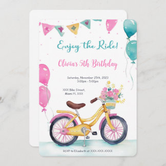 Pink & Blue Bike Birthday Party Invitation