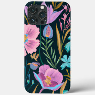 Pink, Blue & Black Floral Design iPhone 13 Pro Max Case