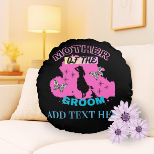 Pink, Blue & Black Mother Mum Mummy Of The Groom Round Cushion