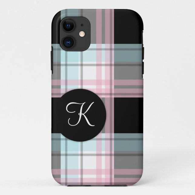 Pink Blue Black Plaid Monogram iPhone 5 Case (Back)