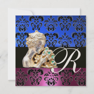 PINK, BLUE ,BLACK, PURPLE,DAMASK JEWEL MONOGRAM INVITATION