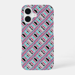 Pink Blue Black White Diagonal Stripes Geometric iPhone 16 Case