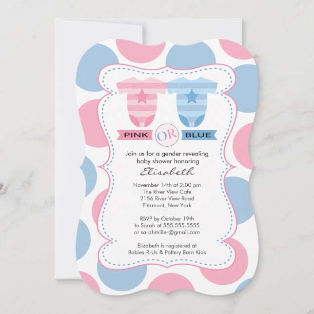 Pink Blue Bodysuits Gender Reveal Baby Shower Invitation (Front)