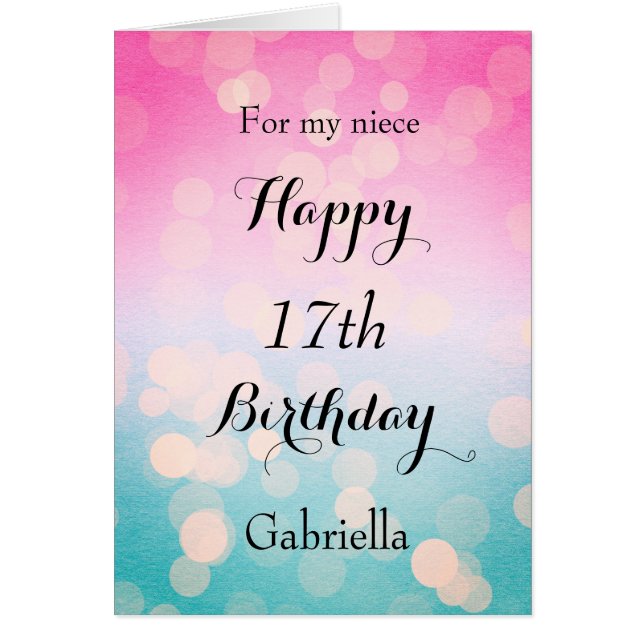 Pink Blue Bokeh Niece 17th Birthday (Front)