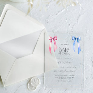 Pink Blue Bow Gender Neutral Baby Shower Acrylic Invitations