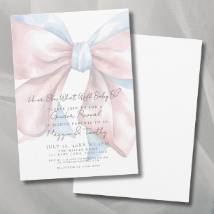 Pink Blue Bow Gender Reveal Party Invitation