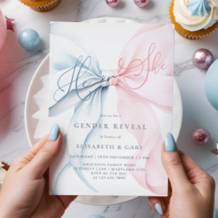 Pink & Blue Bows Gender Reveal Invitation