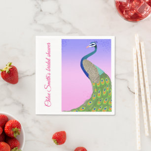 Pink Blue Bridal Shower Peacock theme Napkin
