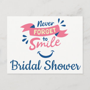 Pink & Blue Bridal Shower Smile Happiness Wedding Invitation Postcard