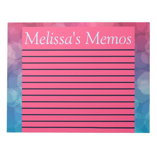 Pink/Blue Bright and Bubbly Lined Large Memo Pad (Front)