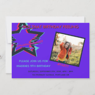 pink blue bright neon teenage photo birthday invitation