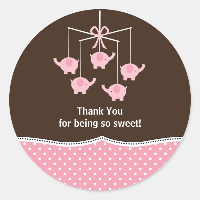 Pink Blue & Brown Elephant Mobile Thank You Classic Round Sticker (Front)