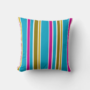 Pink Blue Brown geometric stripes pattern art Cushion