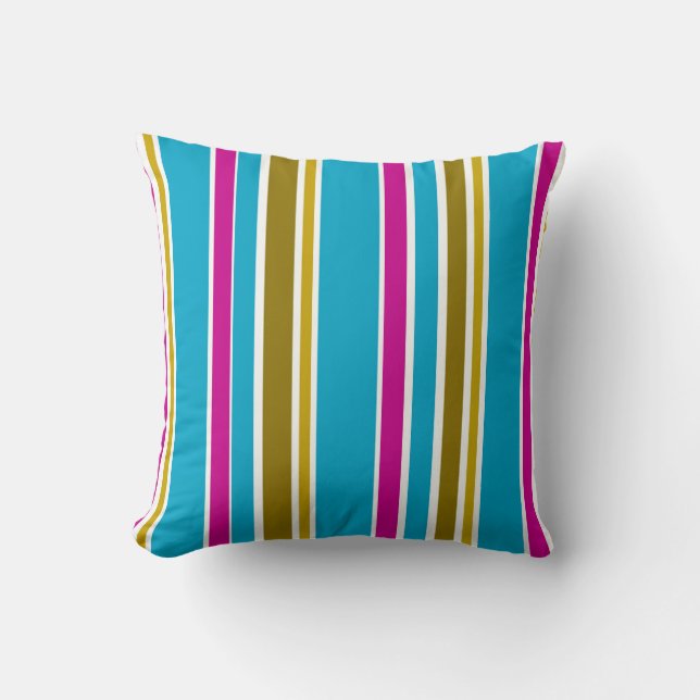 Pink Blue Brown geometric stripes pattern art  Cushion (Front)