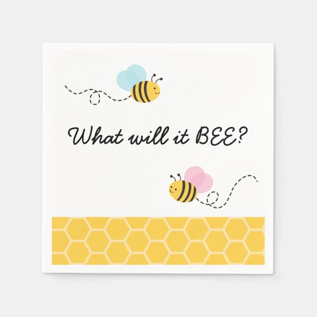 Pink & Blue Bumble Bee Gender Reveal Napkin (Front)